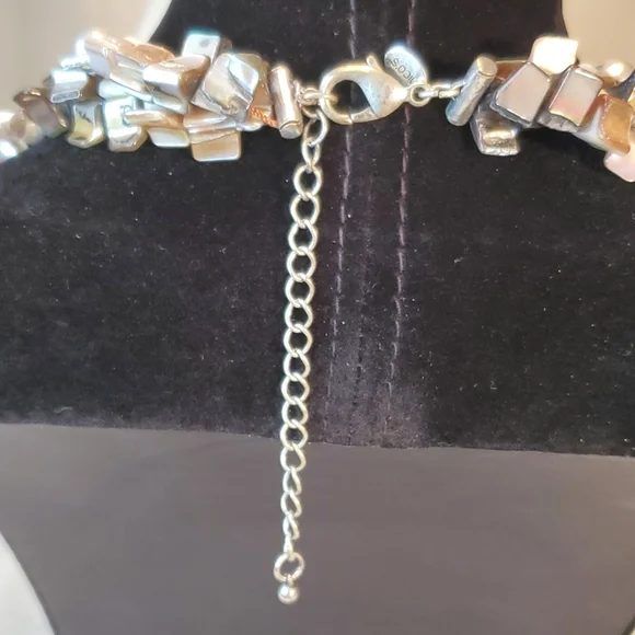 TRIBAL SILVER TONE ABALONE SHELL MEDALLION STATEMENT NECKLACE  22" - Picture 4 of 7